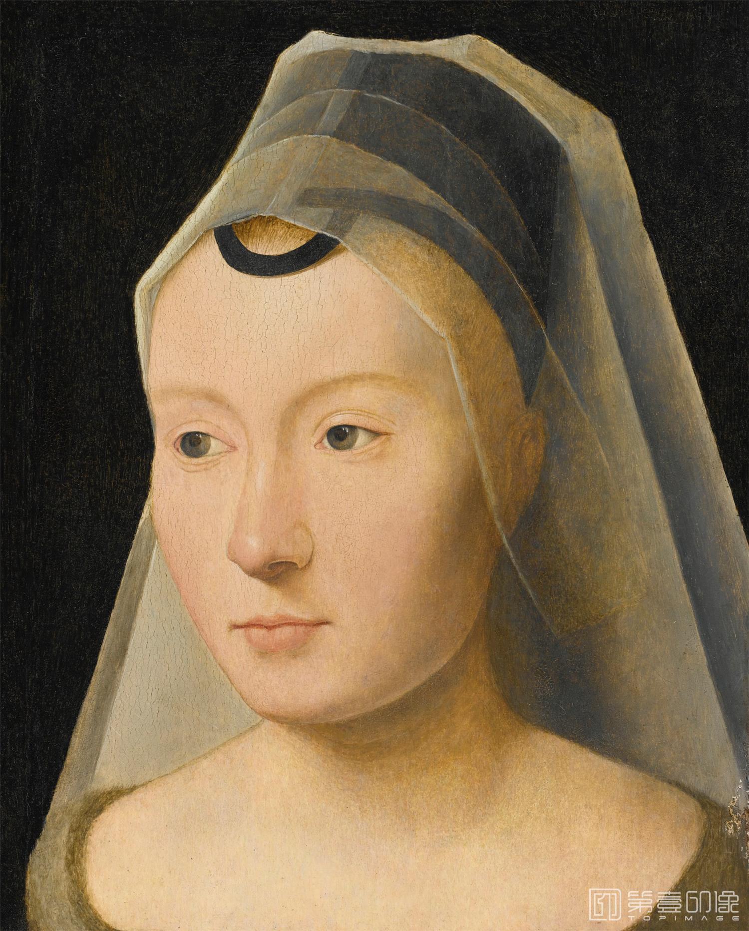 油画-匈牙利国家美术馆藏画-ATTRIBUTED TO HANS MEMLING-PORTRAIT OF A YOUNG WOMAN-023